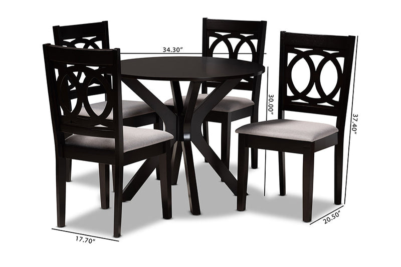 Felton Gray Fabric Upholstered and Dark Brown 5-Piece Dining Set Baxton