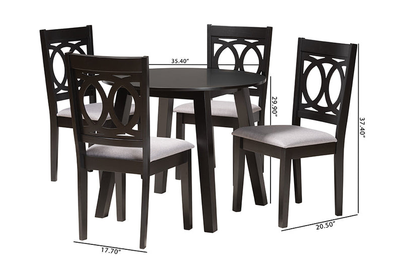 Armel Modern Gray Fabric and Dark Brown 5-Piece Dining Set Baxton