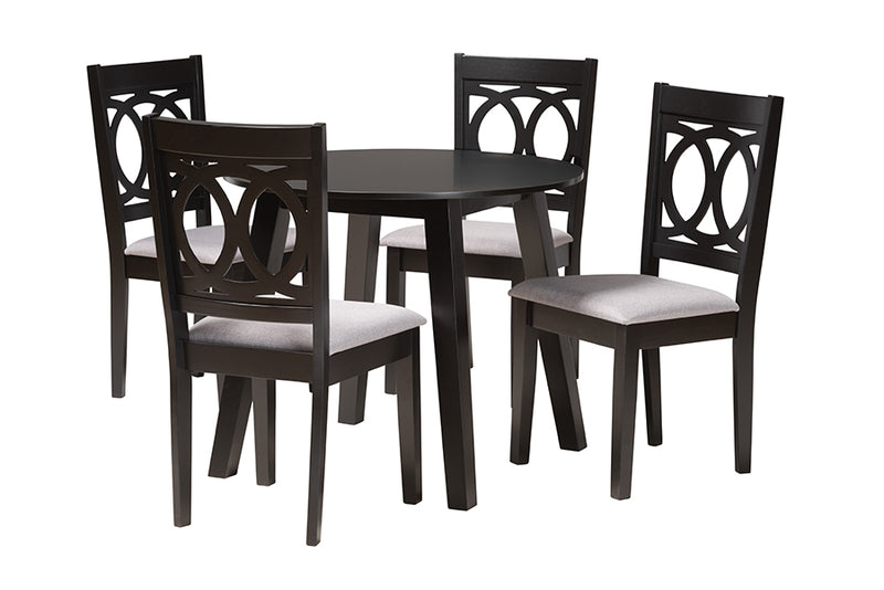 Armel Modern Gray Fabric and Dark Brown Finished Wood 5-Piece Dining Set