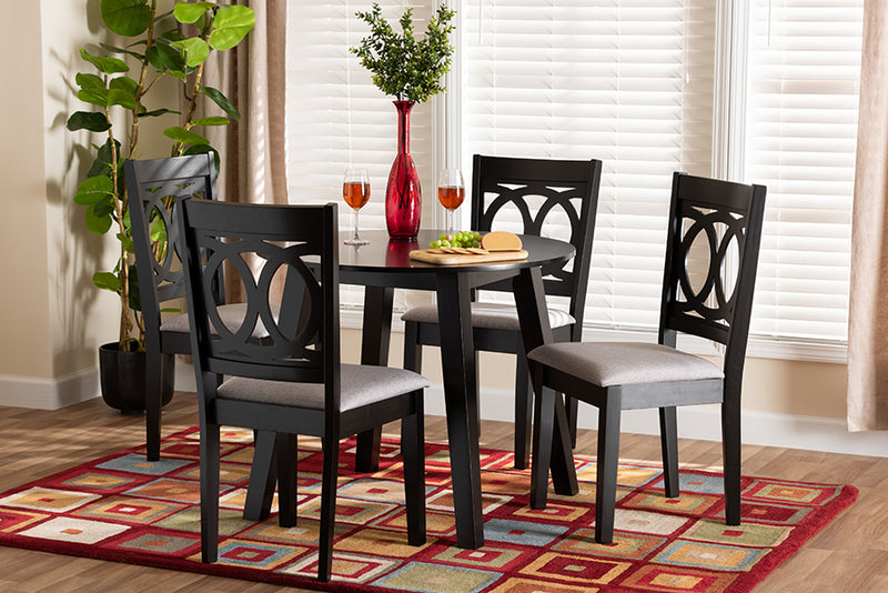 Armel Modern Gray Fabric and Dark Brown Finished Wood 5-Piece Dining Set