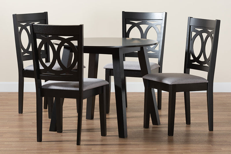 Armel Modern Gray Fabric and Dark Brown 5-Piece Dining Set Baxton