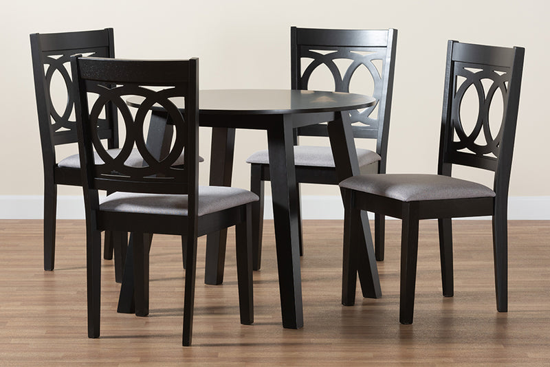 Armel Modern Gray Fabric and Dark Brown Finished Wood 5-Piece Dining Set