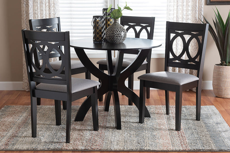 Morigan Modern Gray and Dark Brown 5-Piece Dining Set Baxton