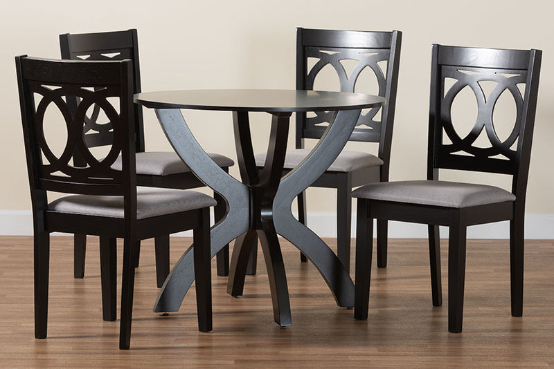 Morigan Modern Gray and Dark Brown 5-Piece Dining Set Baxton