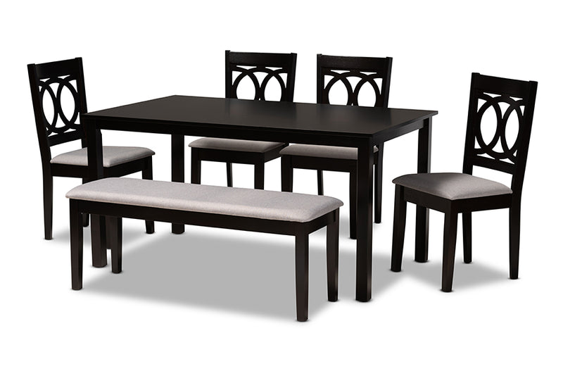 Alessa Modern and Contemporary Gray Fabric Upholstered and Dark Brown Finished Wood 6-Piece Dining Set