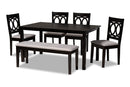 Alessa Gray Fabric Upholstered and Dark Brown 6-Piece Dining Set Baxton