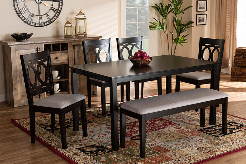 Alessa Modern and Contemporary Gray Fabric Upholstered and Dark Brown Finished Wood 6-Piece Dining Set