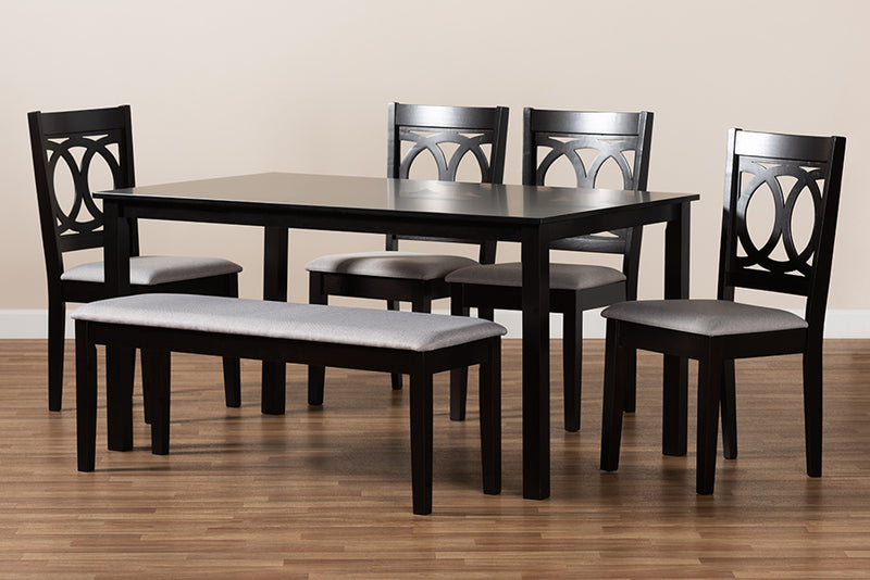 Alessa Modern and Contemporary Gray Fabric Upholstered and Dark Brown Finished Wood 6-Piece Dining Set