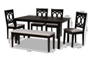 Alessa Gray Fabric Upholstered and Dark Brown 6-Piece Dining Set Baxton