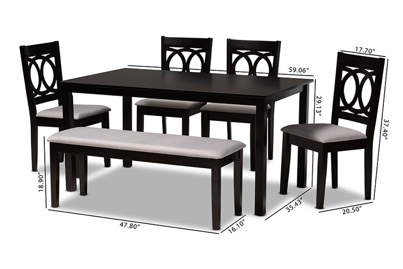 Alessa Modern and Contemporary Gray Fabric Upholstered and Dark Brown Finished Wood 6-Piece Dining Set