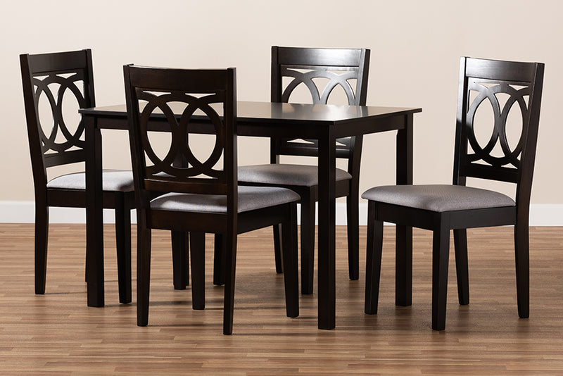 Aspen Modern and Contemporary Gray Fabric Upholstered Espresso Brown Finished Wood 5-Piece Dining Set