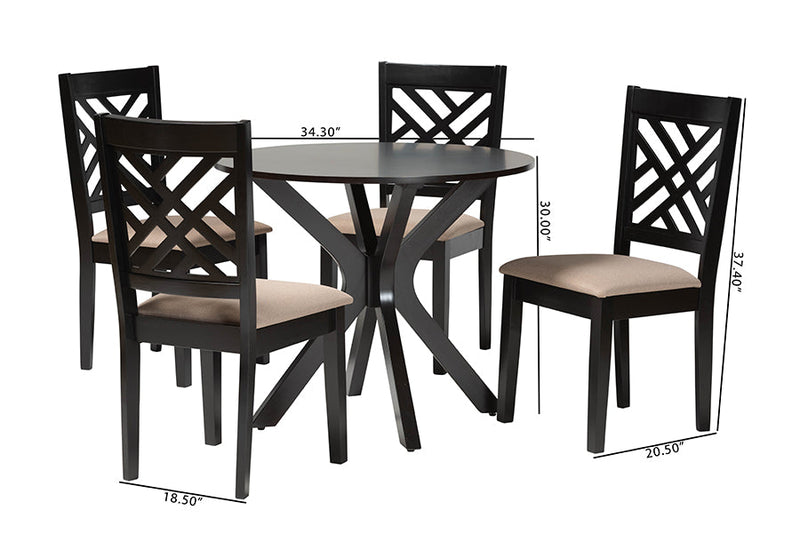 Michio Modern Sand Fabric and Dark Brown 5-Piece Dining Set Baxton