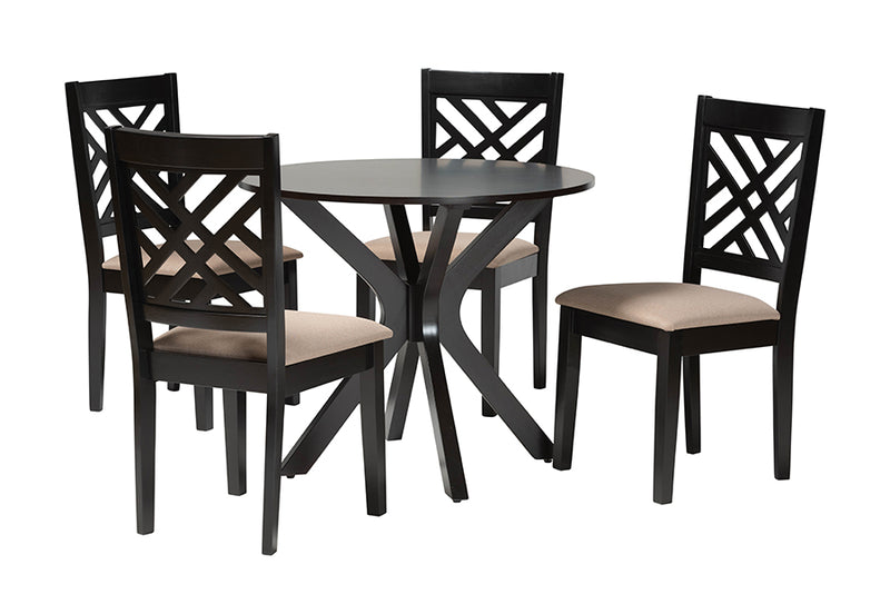 Michio Modern Sand Fabric and Dark Brown Finished Wood 5-Piece Dining Set