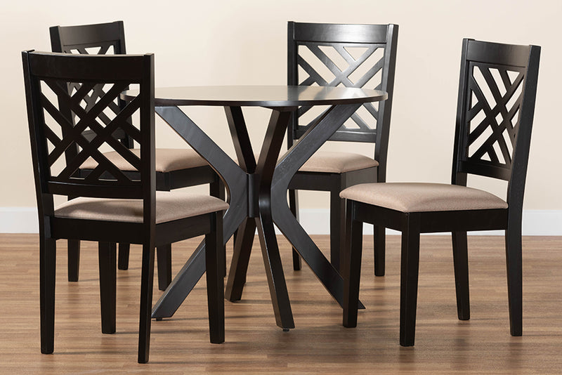 Michio Modern Sand Fabric and Dark Brown Finished Wood 5-Piece Dining Set