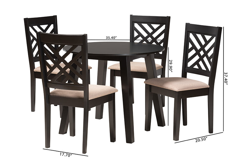 Kagama Modern Beige Fabric and Dark Brown Finished Wood 5-Piece Dining Set