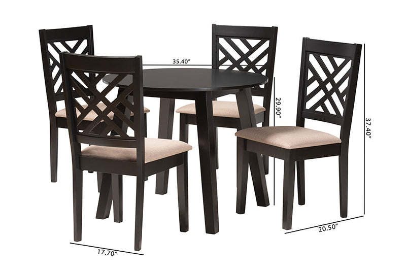 Kagama Modern Beige Fabric and Dark Brown 5-Piece Dining Set Baxton