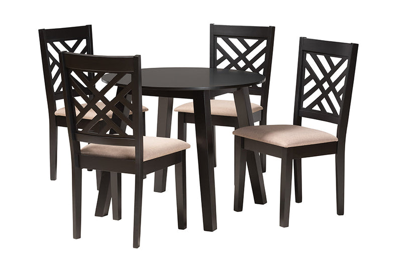 Kagama Modern Beige Fabric and Dark Brown 5-Piece Dining Set Baxton