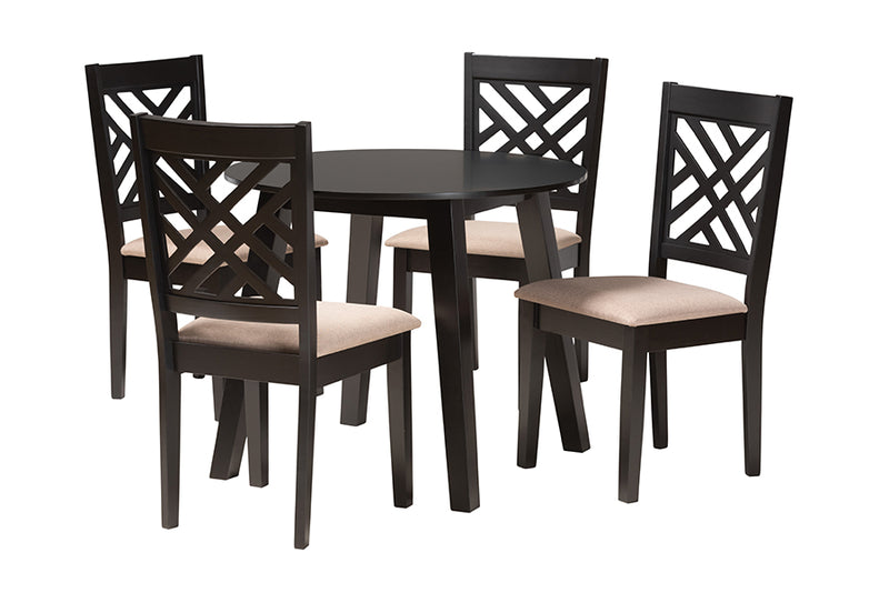 Kagama Modern Beige Fabric and Dark Brown Finished Wood 5-Piece Dining Set