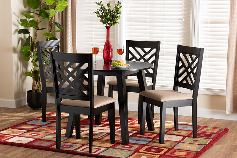 Kagama Modern Beige Fabric and Dark Brown Finished Wood 5-Piece Dining Set