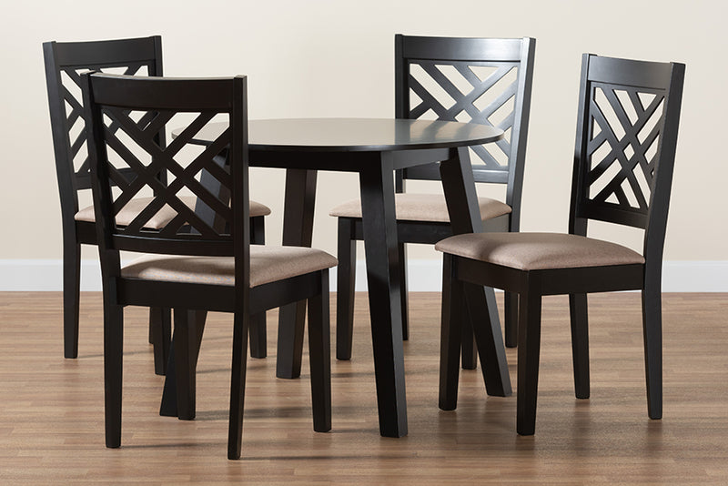 Kagama Modern Beige Fabric and Dark Brown Finished Wood 5-Piece Dining Set