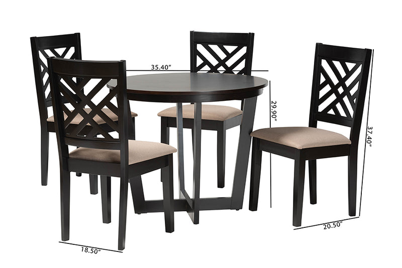 Siskal Modern Sand Fabric and Dark Brown Finished Wood 5-Piece Dining Set