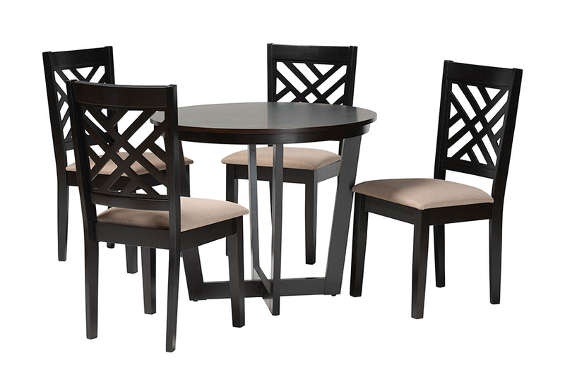 Siskal Modern Sand Fabric and Dark Brown Finished Wood 5-Piece Dining Set