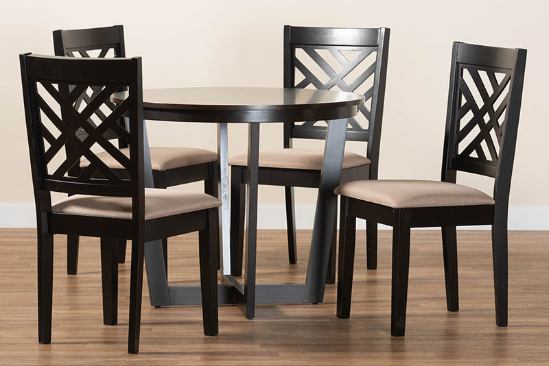 Siskal Modern Sand Fabric and Dark Brown Finished Wood 5-Piece Dining Set