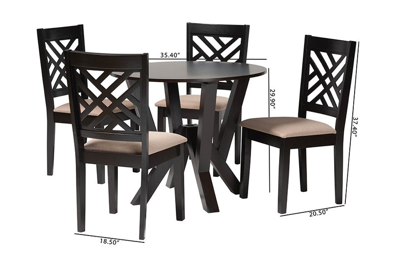 Seda Modern Sand Fabric and Dark Brown 5-Piece Dining Set Baxton