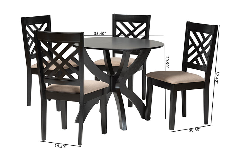 Revelle Modern Sand Fabric and Walnut Brown Finished Wood 5-Piece Dining Set