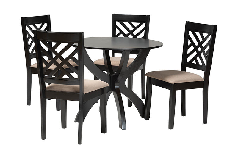 Revelle Modern Sand Fabric and Walnut Brown Finished Wood 5-Piece Dining Set