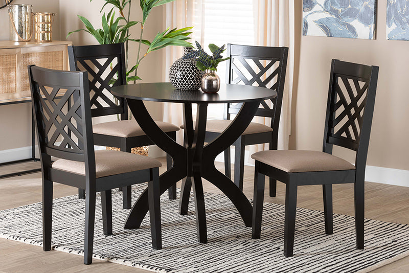 Revelle Modern Sand Fabric and Walnut Brown Finished Wood 5-Piece Dining Set