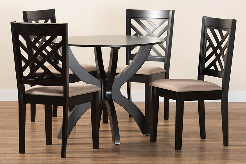 Revelle Modern Sand Fabric and Walnut Brown Finished Wood 5-Piece Dining Set