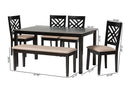Crayton Modern Sand Fabric and Walnut Brown 6-Piece Dining Set Baxton