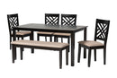 Crayton Modern Sand Fabric and Walnut Brown 6-Piece Dining Set Baxton