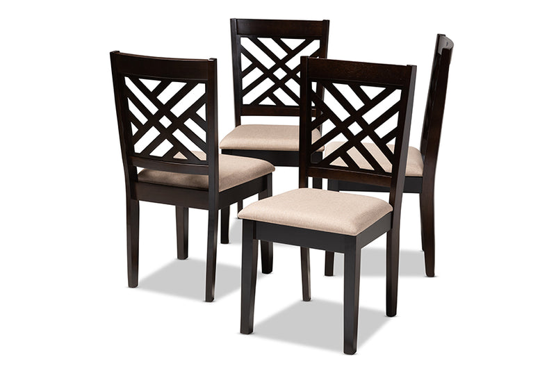 Iden Modern and Contemporary Sand Fabric Upholstered Espresso Brown Finished Wood Dining Chair Set of 4