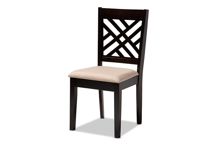 Iden Sand Fabric Upholstered Espresso Brown Dining Chair Set of 4 Baxton