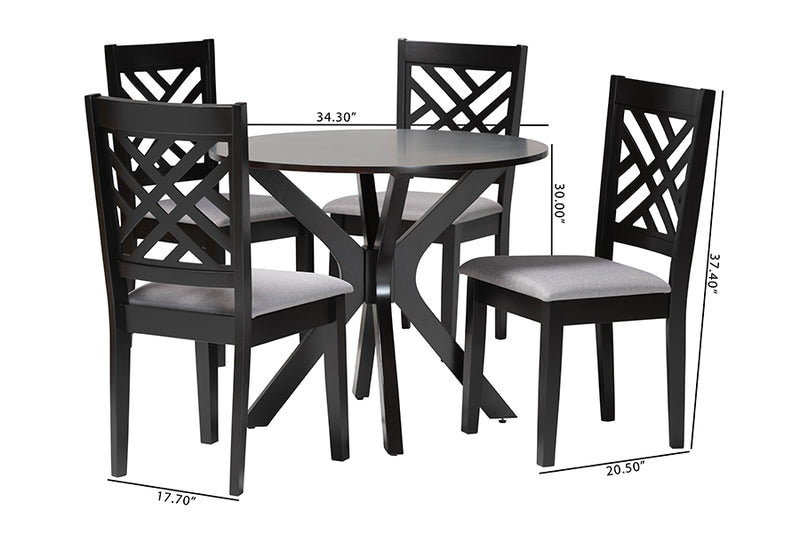 Michio Modern Gray Fabric and Dark Brown Finished Wood 5-Piece Dining Set