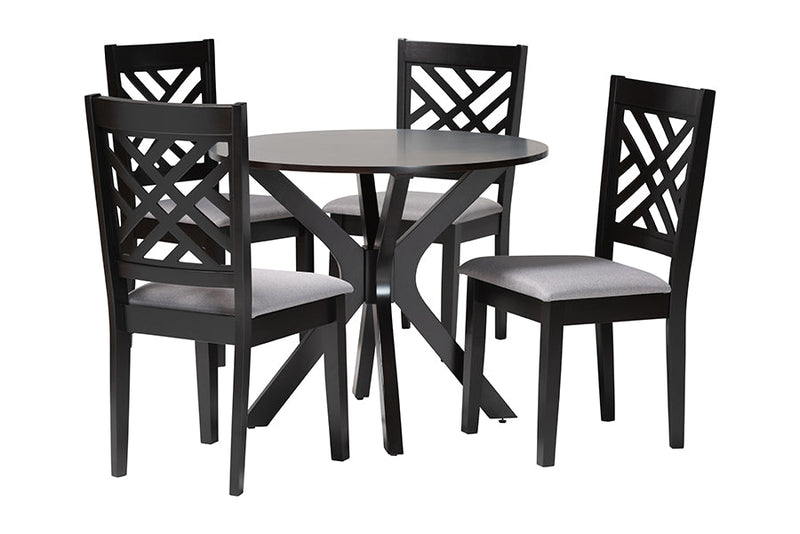 Michio Modern Gray Fabric and Dark Brown 5-Piece Dining Set Baxton