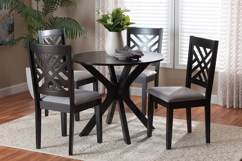 Michio Modern Gray Fabric and Dark Brown 5-Piece Dining Set Baxton