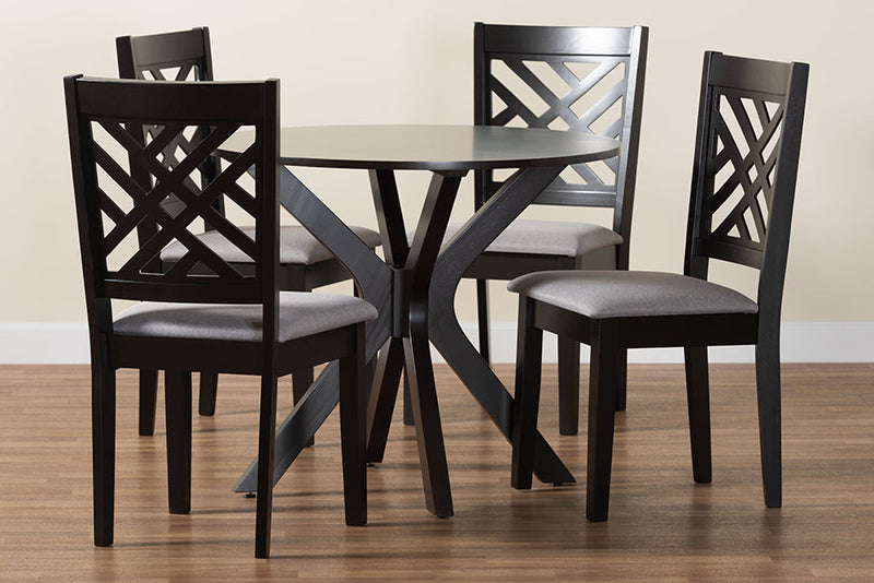 Michio Modern Gray Fabric and Dark Brown 5-Piece Dining Set Baxton