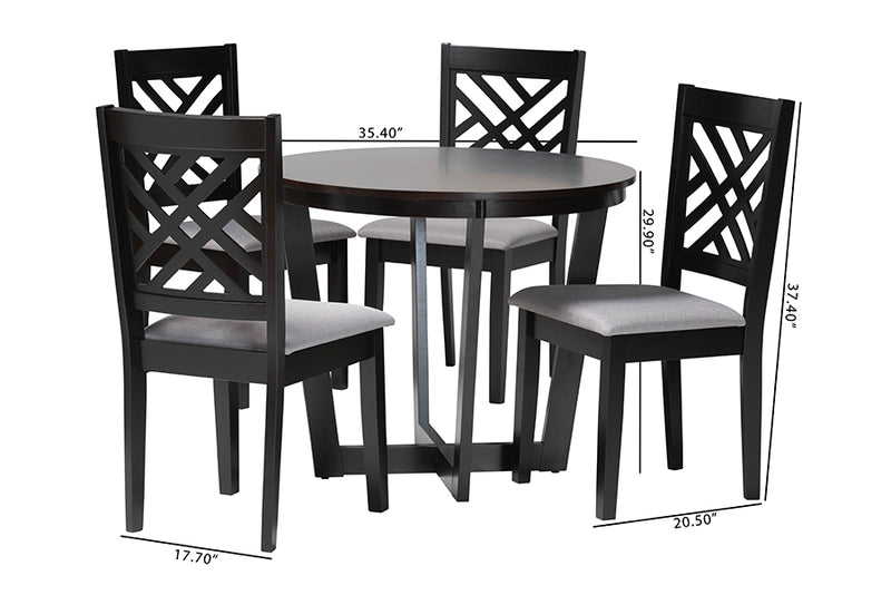 Siskal Modern Gray Fabric and Dark Brown Finished Wood 5-Piece Dining Set