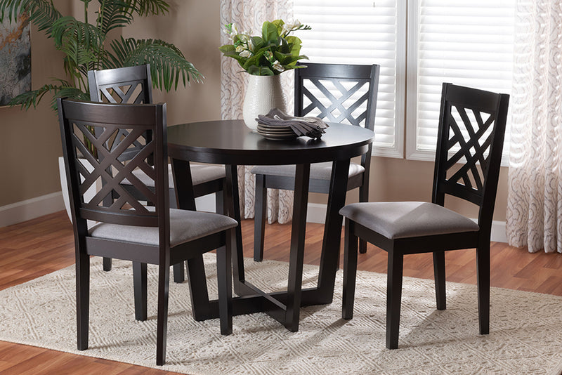 Siskal Modern Gray Fabric and Dark Brown Finished Wood 5-Piece Dining Set