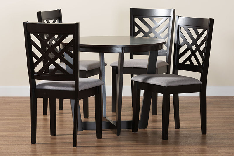 Siskal Modern Gray Fabric and Dark Brown Finished Wood 5-Piece Dining Set