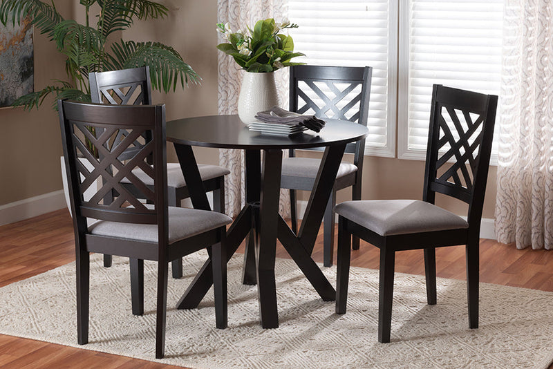 Seda Modern Gray Fabric and Dark Brown 5-Piece Dining Set Baxton