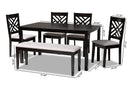 Crayton Gray Fabric Upholstered and Dark Brown 6-Piece Dining Set Baxton