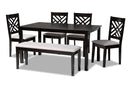 Crayton Gray Fabric Upholstered and Dark Brown 6-Piece Dining Set Baxton