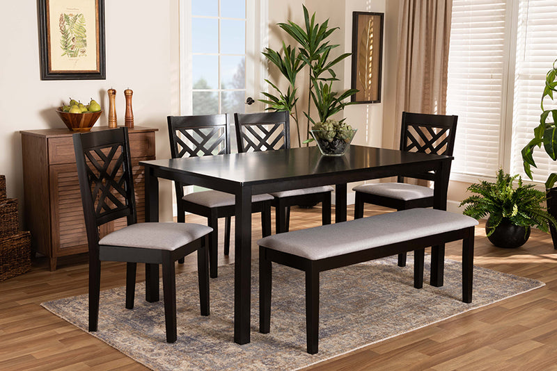 Crayton Modern and Contemporary Gray Fabric Upholstered and Dark Brown Finished Wood 6-Piece Dining Set