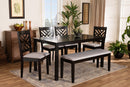 Crayton Gray Fabric Upholstered and Dark Brown 6-Piece Dining Set Baxton
