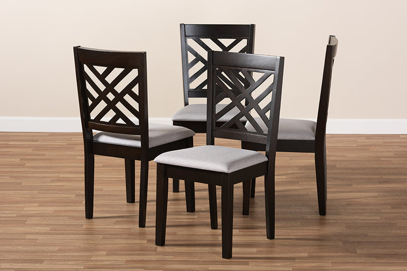 Iden Modern and Contemporary Gray Fabric Upholstered Espresso Brown Finished Wood Dining Chair Set of 4