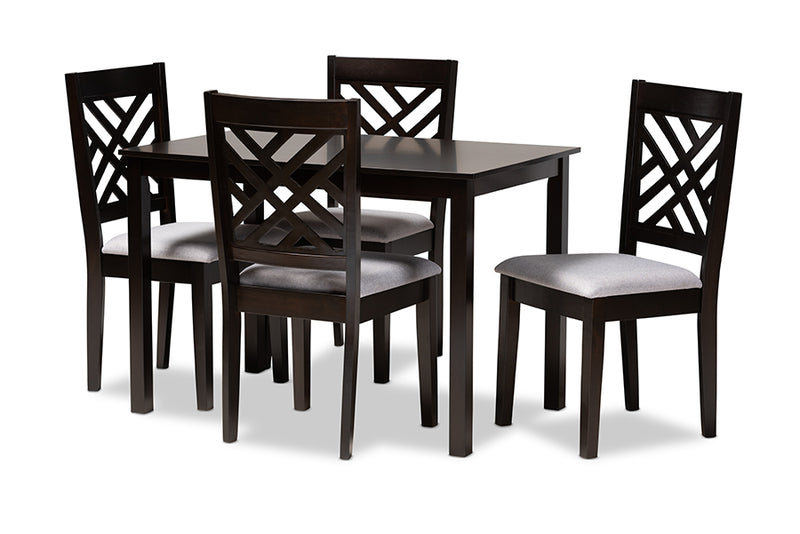 Iden Modern and Contemporary Gray Fabric Upholstered Espresso Brown Finished Wood 5-Piece Dining Set